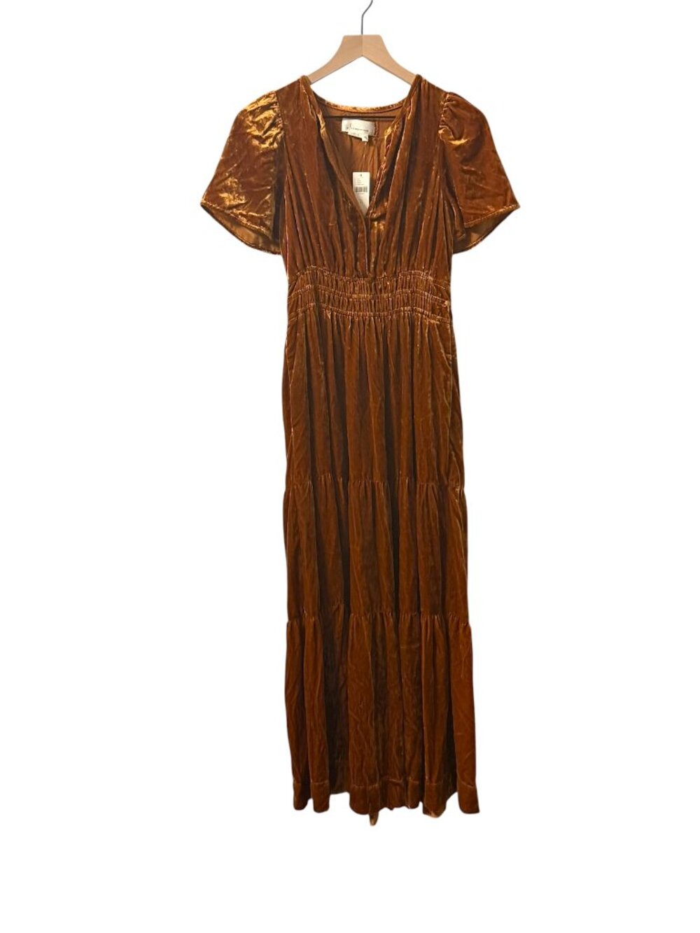 NWT Anthropologie The Somerset Velvet Maxi Dress Honey Size XS